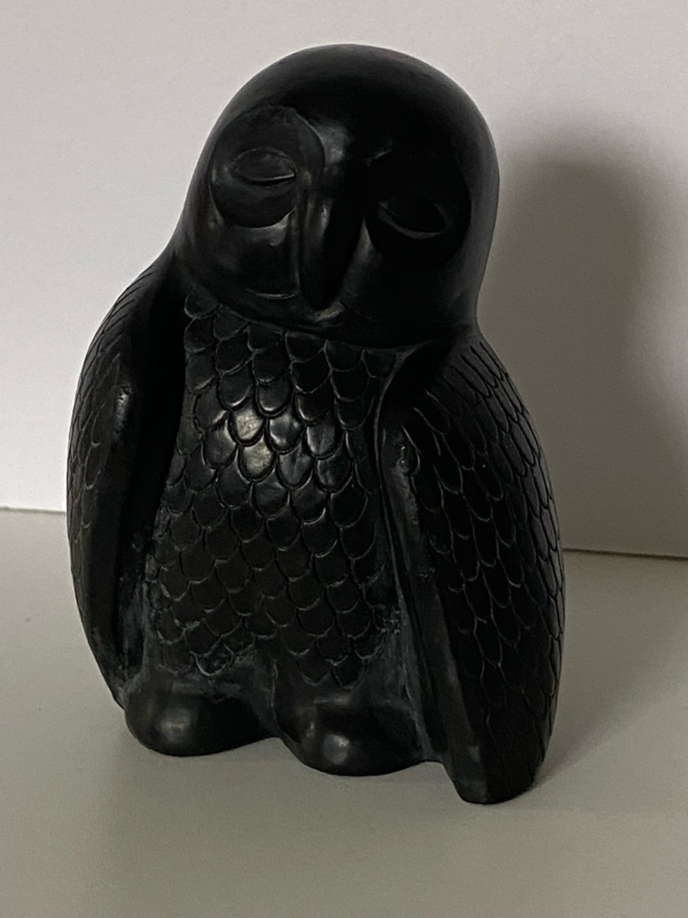 Vintage Aardvark Owl Carved Black Soapstone Signed Bird Birding Vintage 70’s